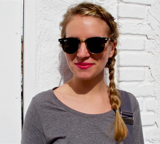 Dutch Side Braid. Fashion Blogger Girl by Style Blog Heartfelt Hunt. Girl with a dutch side braid wearing a bodycon dress, checked shirt, rayban sunglasses, hermes bag and adidas sneakers.