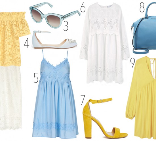 Collage of clothes and accessories in pastel colours for some Easter family occasions