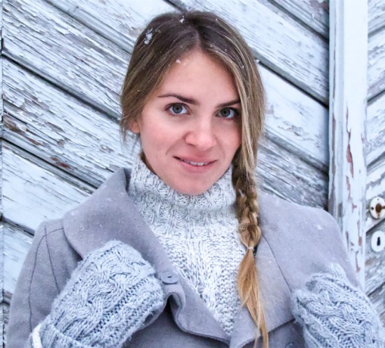 Heavy Knit & Pink Ruffle. Fashion Blogger Girl by Style Blog Heartfelt Hunt. Girl with blond dutch side braid wearing a heavy knit sweater, pink ruffle dress, wool coat, backpack, mittens and Ugg boots.
