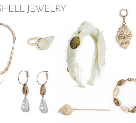 Inspiration Seashell Jewelry. Fashion and Style Blog Girl from Heartfelt Hunt showing her inspiration for striped and floral pieces.