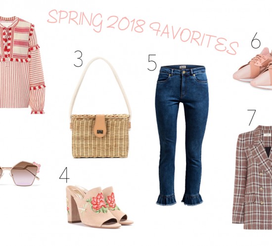 Inspiration Spring 2018 Favorites. Fashion Blogger Girl by Style Blog Heartfelt Hunt. Girl showing light pink sweater, belt with hearts, sneakers with hearts, phone case with heart, red skirt, striped sweater with heart, light pink boots, red sneakers, light pink overall, purse with heart, blouse with hearts and red heels.