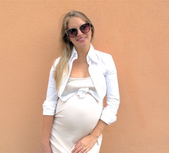 Michael Kors Backpack. Fashion Blogger Girl by Style Blog Heartfelt Hunt. Girl with blond, long hair wearing a Michael Kors backpack, jersey dress, white blouse, cat eye sunglasses and Converse sneakers.