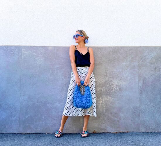 Polka Dots Blue. Fashion Blogger Girl by Style Blog Heartfelt Hunt.