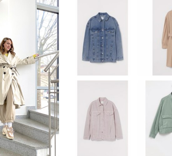 Spring Jackets. Fashion Blogger Girl by Style Blog Heartfelt Hunt. Girl with blond, loose curls and hair clips wearing a trench coat, yellow sweater, sweatpants, white bag and chunky sneakers.