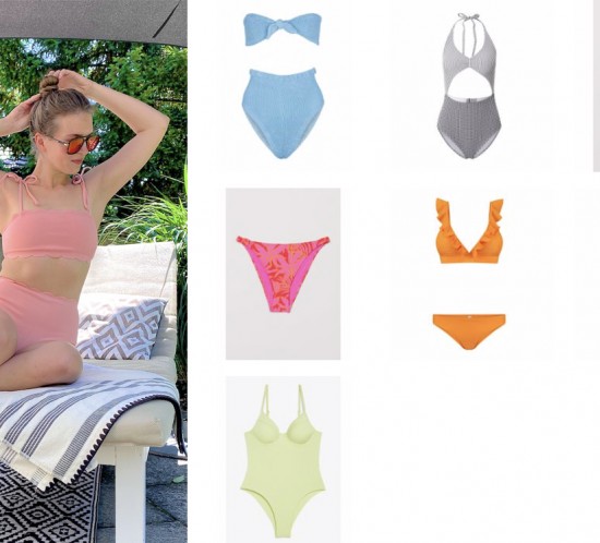 Swimwear Fashion 2021. Fashion Blogger Girl by Style Blog Heartfelt Hunt. Girl with blond hair wearing a high waisted bikini and showing all the cute swimwear fashion pieces this season.