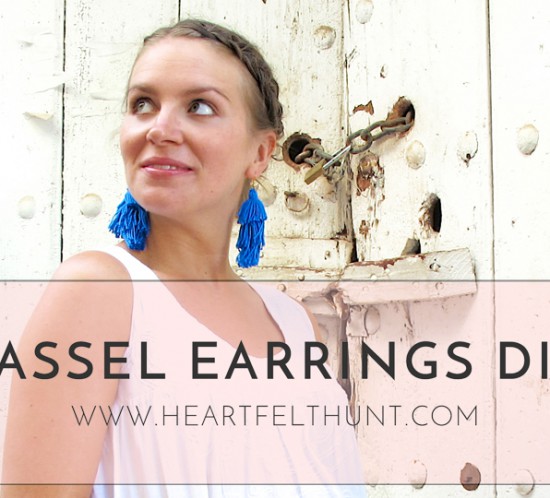 Tassel Earrings DIY. Fashion Blogger Girl by Style Blog Heartfelt Hunt. Girl with blond dutch braided low bun wearing tassel earrings, white summer dress, Ray-Ban sunglasses, basket bag and espadrille sandals.