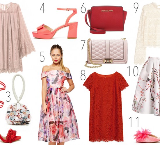 Collage of romantic clothes and accessories for Valentine's Day