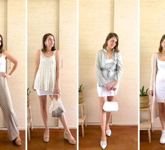 Ways To Wear Slip Dresses. Fashion Blogger Girl by Style Blog Heartfelt Hunt. Girl with blond long bob wearing a slip dress in 4 different ways.