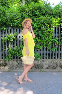 1210419 Yellow Cold Shoulder Dress