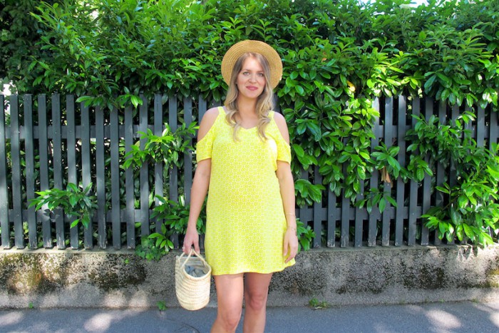 Yellow Cold Shoulder Long Sleeve Plain Double Layer Mini Dresses